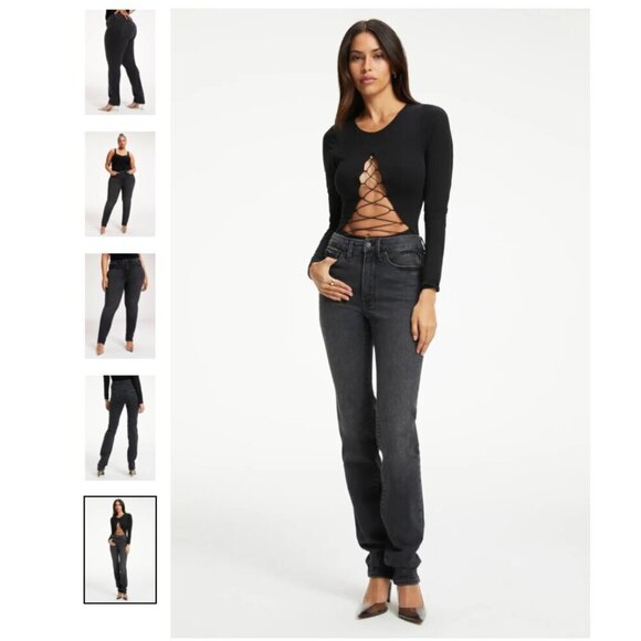 Good American Good Classic Black High Rise Straight Leg Size Size 12 Waist 31 - Picture 1 of 2